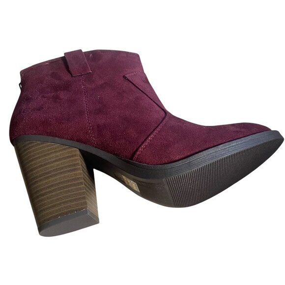 Cambridge Select Rich Burgundy Suede Ankle Boot – Chunky Heel • Slip-On Style - Picture 8 of 8